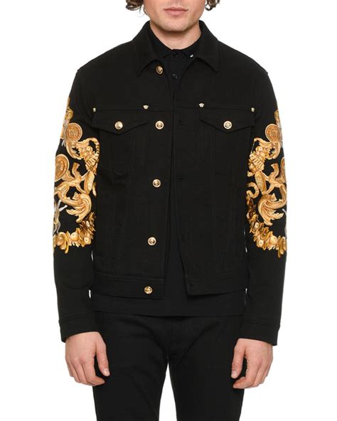 versace mens leather shearling jackets|Versace black denim jacket.